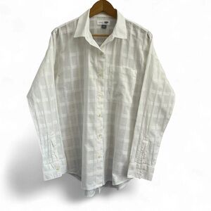 Old Navy White Plaid Linen Boyfriend Button Down Shirt